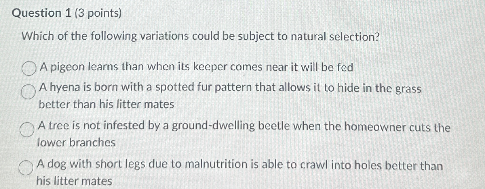 Solved Question 1 (3 ﻿points)Which of the following | Chegg.com
