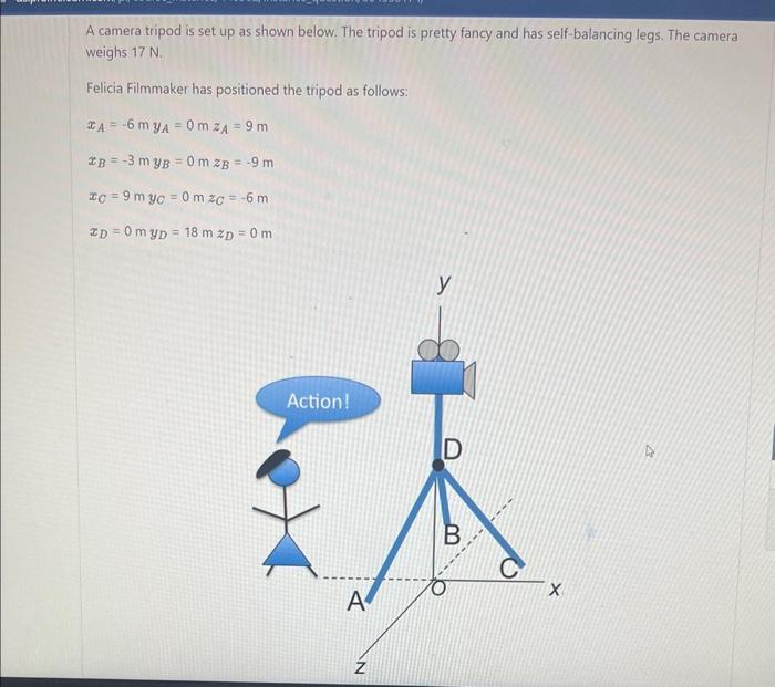 Solved A camera tripod is set up as shown below. The tripod | Chegg.com