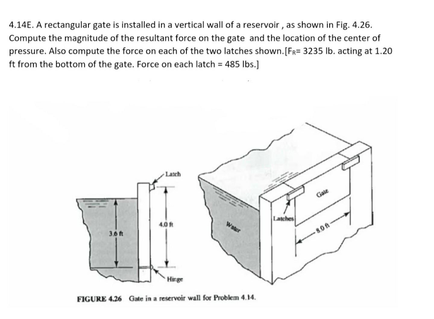Solved 4.14E. A rectangular gate is installed in a vertical | Chegg.com
