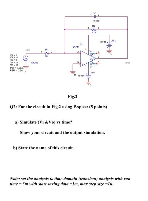 Solved Fig.2 Q2: For the circuit in Fig.2 using P.spice: (5 | Chegg.com