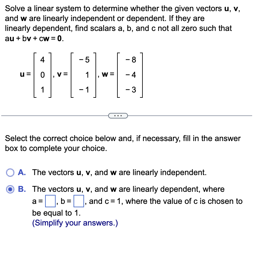 Solved Solve a linear system to determine whether the given | Chegg.com