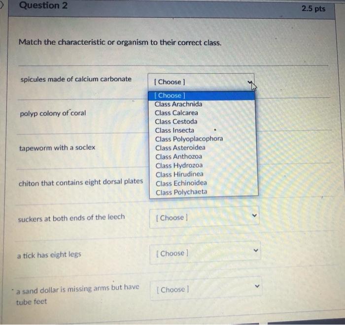 Solved Question 2 2.5 pts Match the characteristic or | Chegg.com