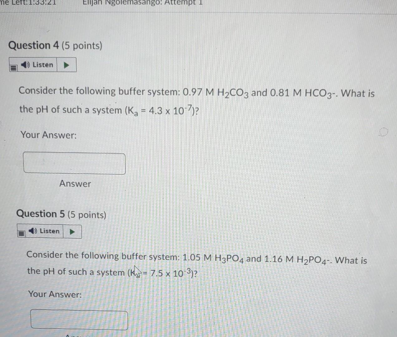 Solved Consider The Following Buffer System: 0.97MH2CO3 And | Chegg.com