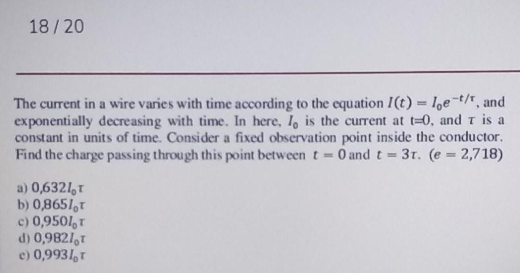 Solved 18/20 The current in a wire varies with time | Chegg.com