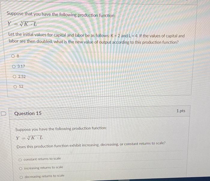 Solved Suppose that you have the following production | Chegg.com