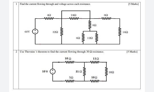 Solved 1 Find the current flowing through and voltage across | Chegg.com