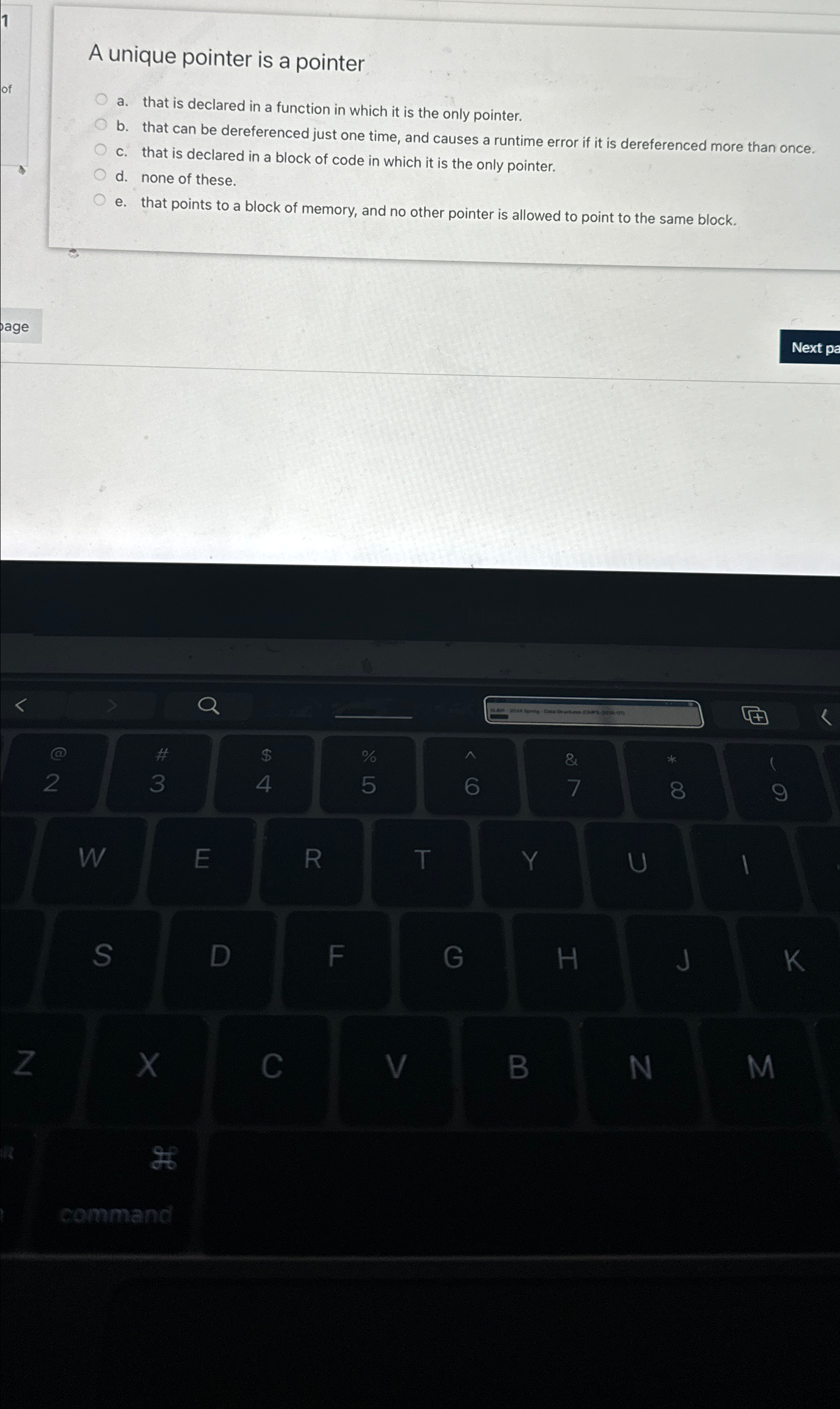 Solved A unique pointer is a pointera. ﻿that is declared in | Chegg.com