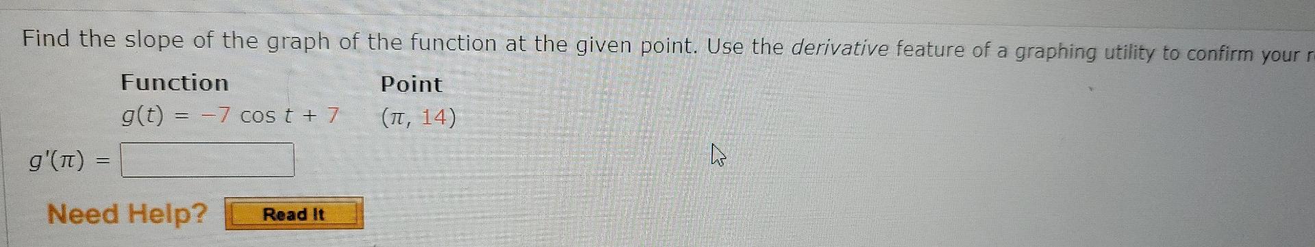 Solved Find the slope of the graph of the function at the | Chegg.com