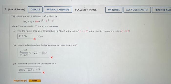 Solved The temperature at a point (x,y,z) is given by | Chegg.com