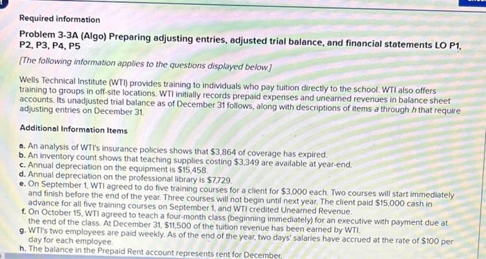 Required information Problem 3-3A (Algo) Preparing | Chegg.com