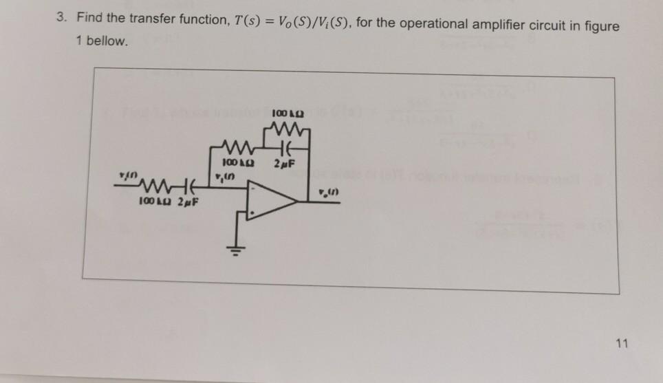 Solved 3. Find the transfer function, T($) = V.(S)/V(S), for | Chegg.com