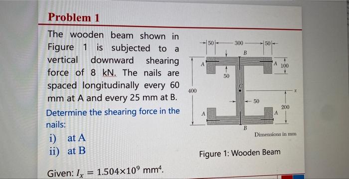 Solved The wooden beam shown in Figure 1 is subjected to a | Chegg.com