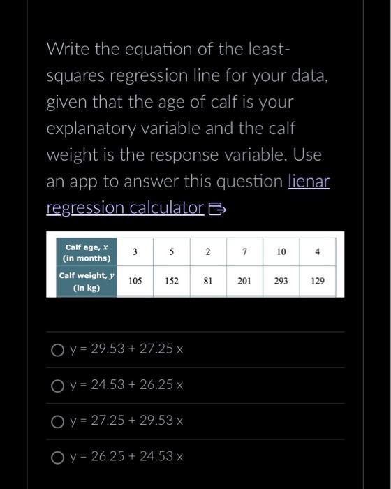 Solved Write the equation of the least- squares regression | Chegg.com