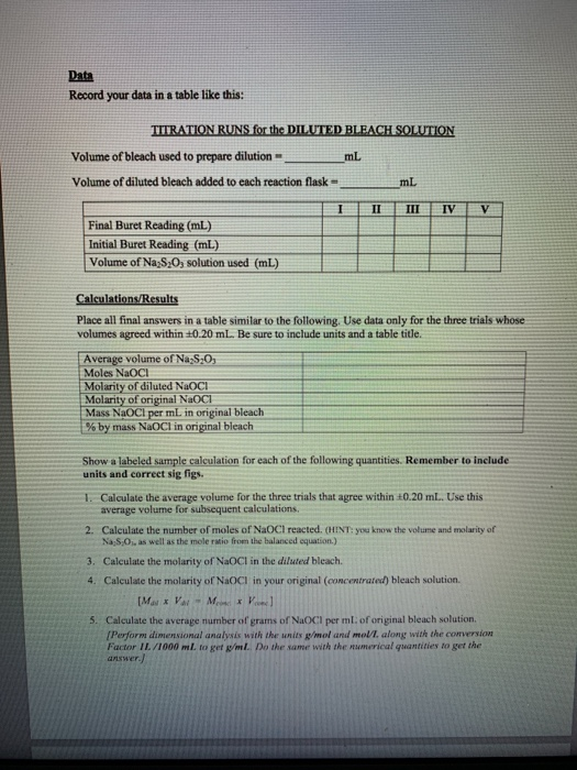 Solved Experiment REDOX TITRATION ANALYSIS OF BLEACH Some
