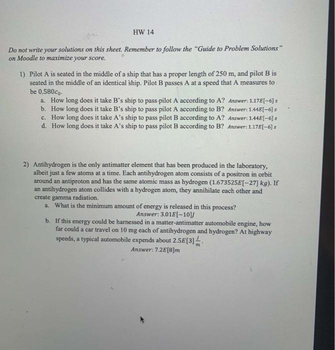 Solved HW 14 Do not write your solutions on this sheet. | Chegg.com