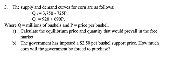 Solved 3. The supply and demand curves for corn are as | Chegg.com