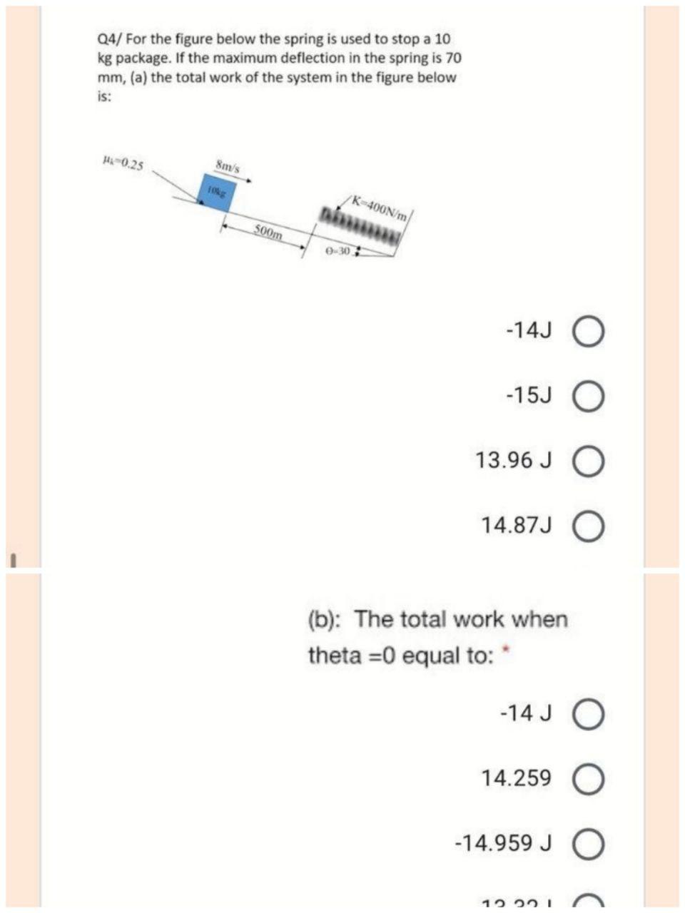 Solved Q4/ For The Figure Below The Spring Is Used To Stop A | Chegg.com