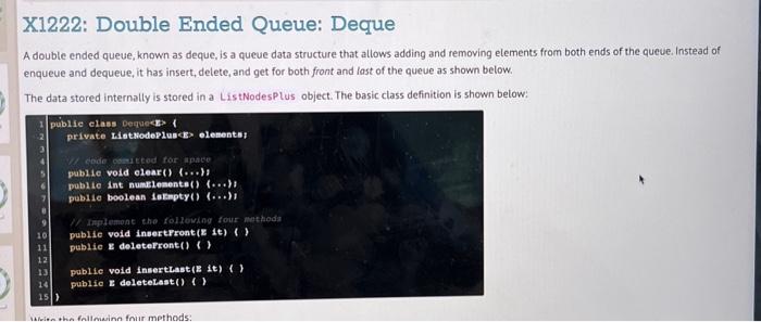 X1222: Double Ended Queue: Deque A double ended | Chegg.com