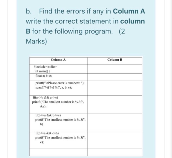 Solved B. Find The Errors If Any In Column A Write The | Chegg.com