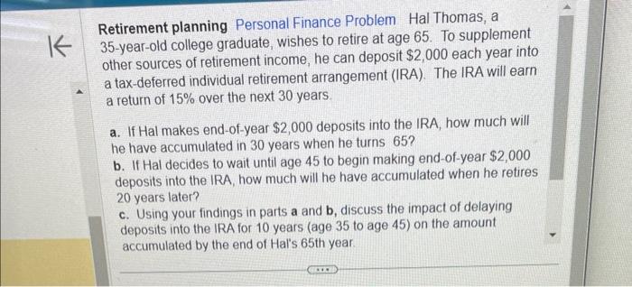 Solved retirement, planning, personal finance problem, how | Chegg.com