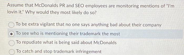 Solved Assume that McDonalds PR and SEO employees are | Chegg.com