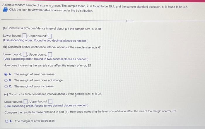 Solved A simple random sample of size n is drawn. The sample | Chegg.com