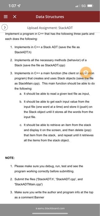Solved 1:07 . 5G X Data Structures Upload Assignment | Chegg.com
