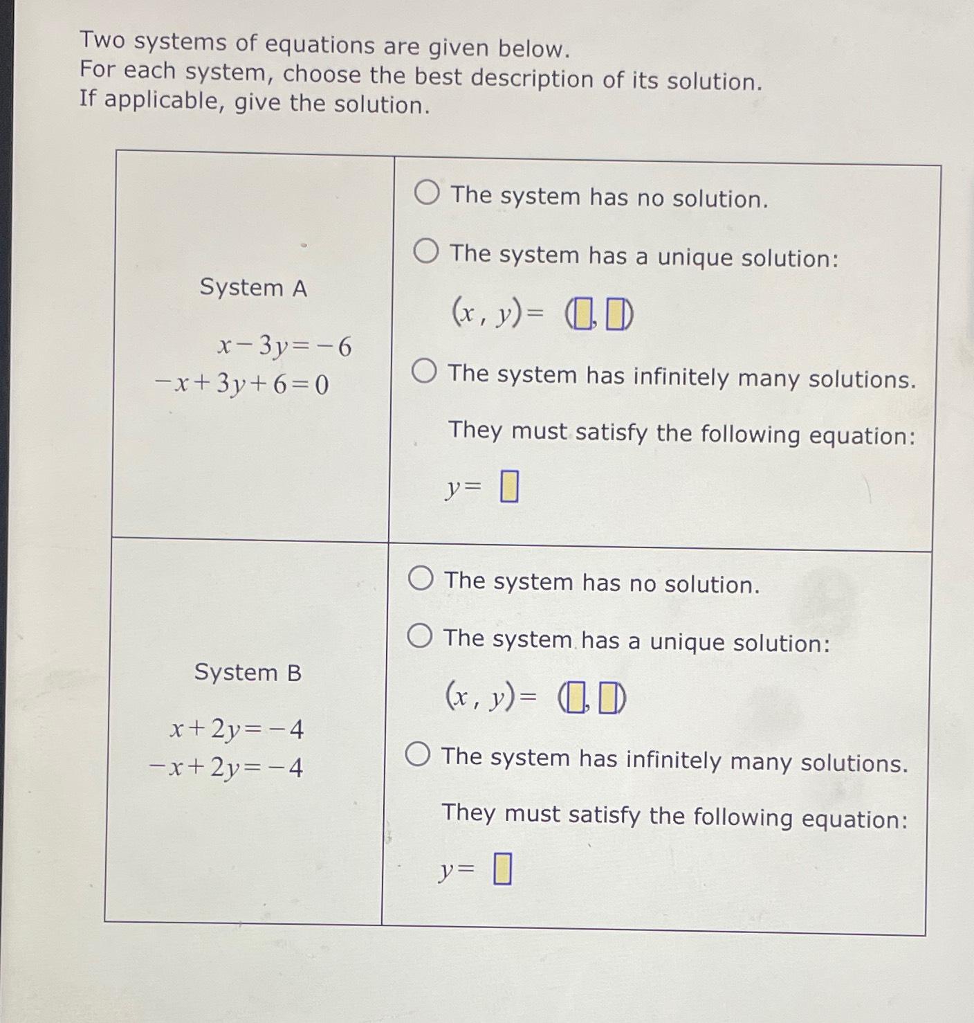 Solved Two systems of equations are given below.For each | Chegg.com