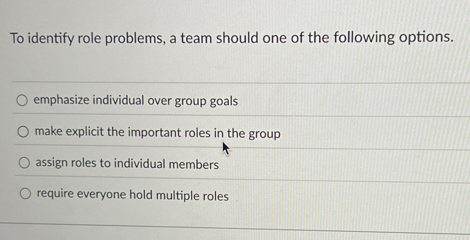 Solved To identify role problems, a team should one of the | Chegg.com