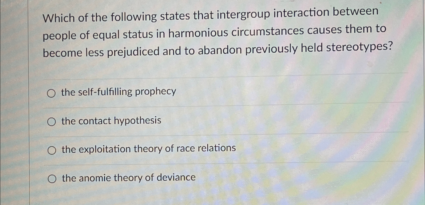 Solved Which of the following states that intergroup | Chegg.com