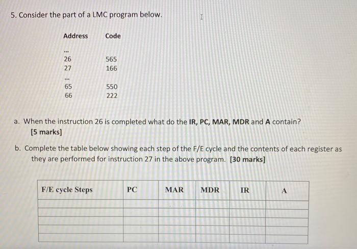 Solved 5 Consider The Part Of A Lmc Program Below 31 Chegg Com