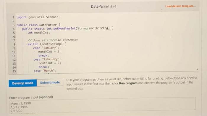 Solved 9.6 LAB: Parsing dates Complete main 0 to read dates | Chegg.com