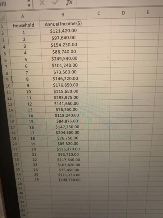 Solved Below is a list of annual incomes (in dollars) for 26 | Chegg.com