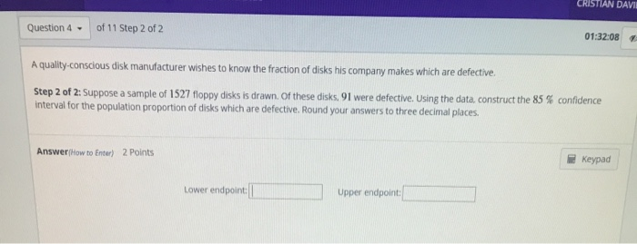 Solved Question 4 of 11 Step 1 of 2 01:32:27 A | Chegg.com