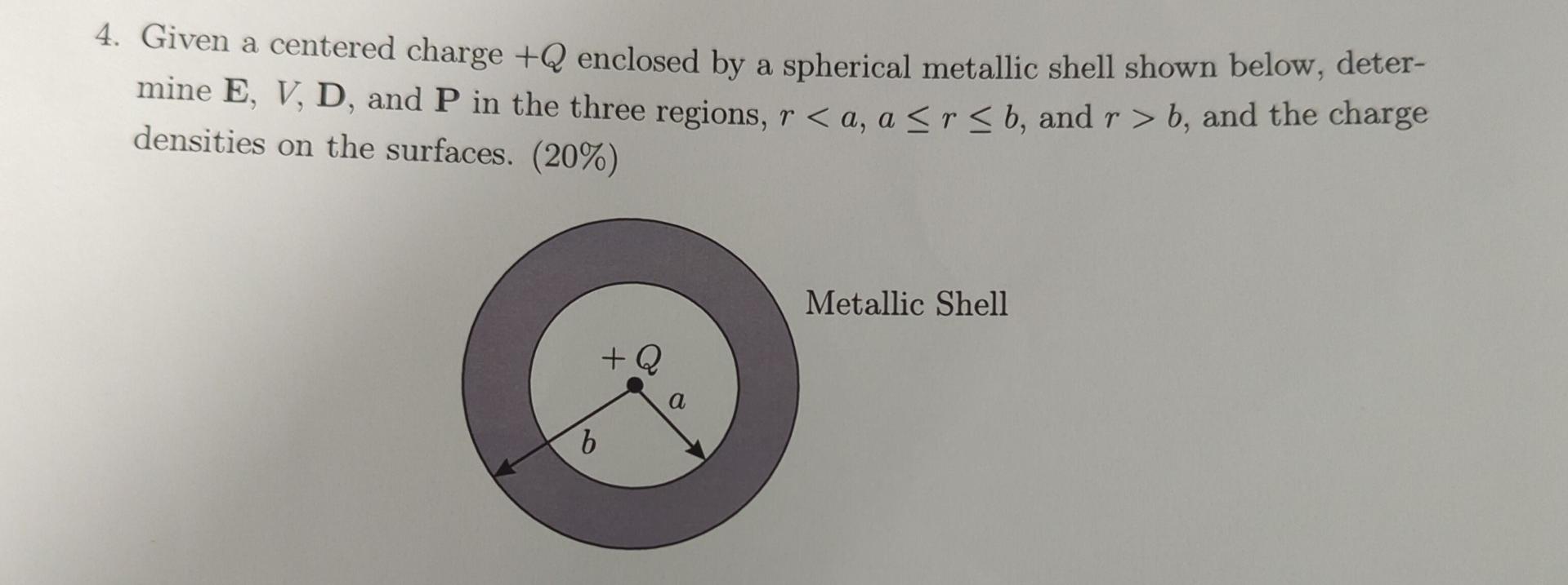 Solved 4. Given a centered charge +Q enclosed by a spherical
