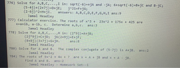 Solved 776 Solve For A B C I In Sqrt 6 Ja And J Chegg Com