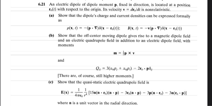 Solved 6.21 An electric dipole of dipole moment p, fixed in | Chegg.com