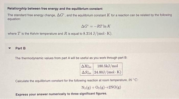 relation between standard free energy and equilibrium constant