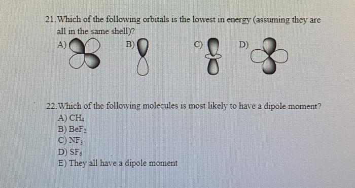Solved 21) Which of the following orbitals is the lowest in | Chegg.com