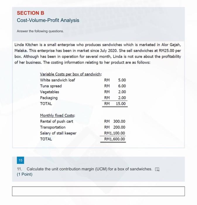 Solved SECTION B Cost-Volume-Profit Analysis Answer The | Chegg.com