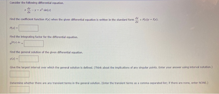 Solved Consider the following differential equation. dy dx - | Chegg.com