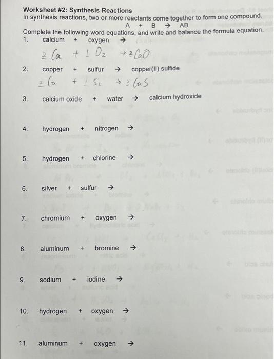 Solved + Worksheet #2: Synthesis Reactions In Synthesis | Chegg.com