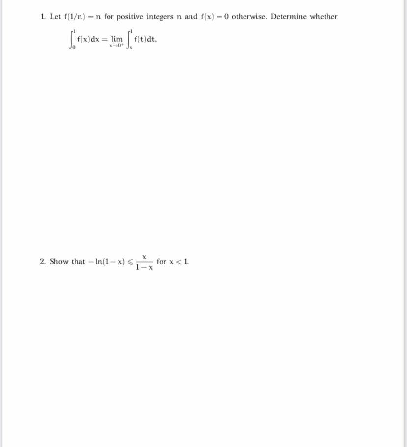 Solved 1 Let F 1 N N For Positive Integers N And F X 0