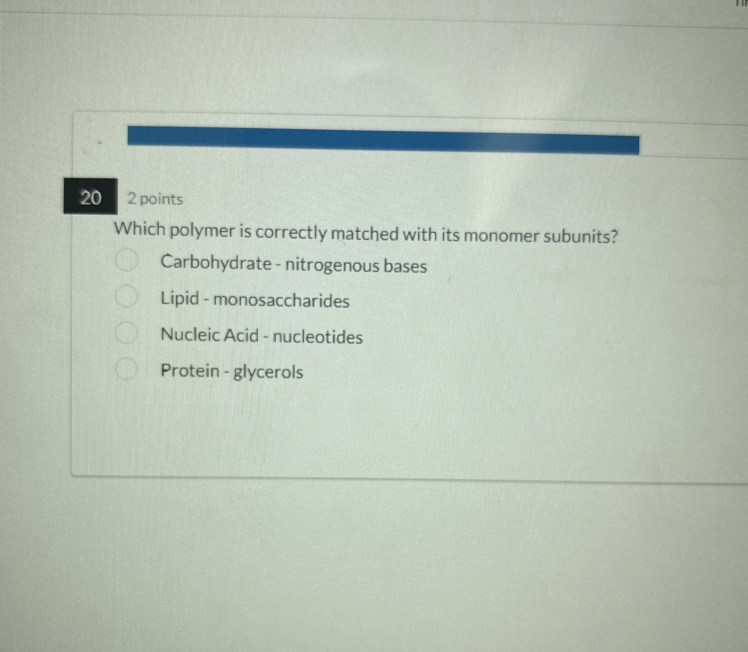 Solved 2 ﻿pointsWhich polymer is correctly matched with its