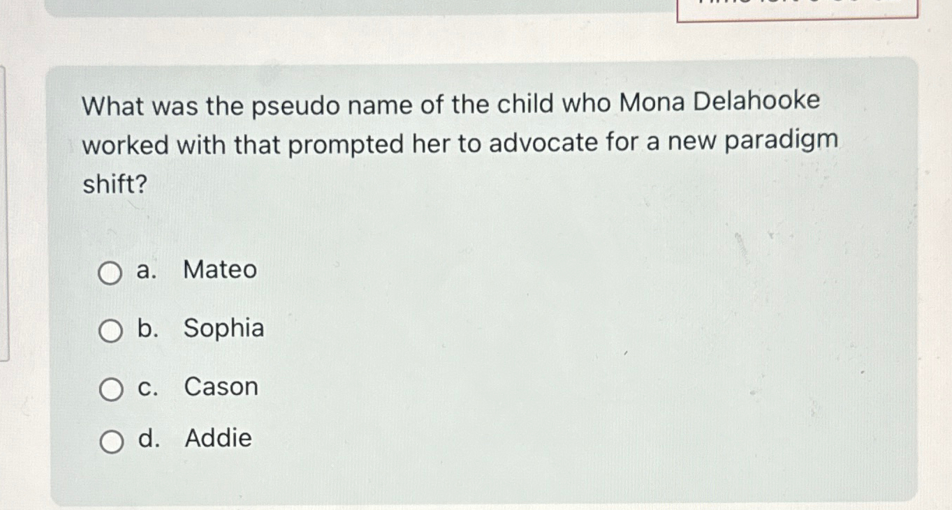 Solved What was the pseudo name of the child who Mona Chegg