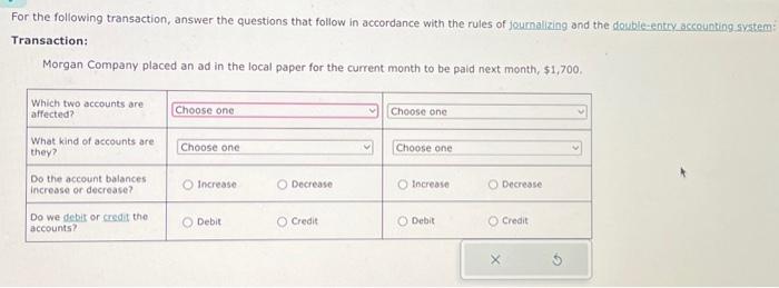 For the following transaction, answer the questions | Chegg.com