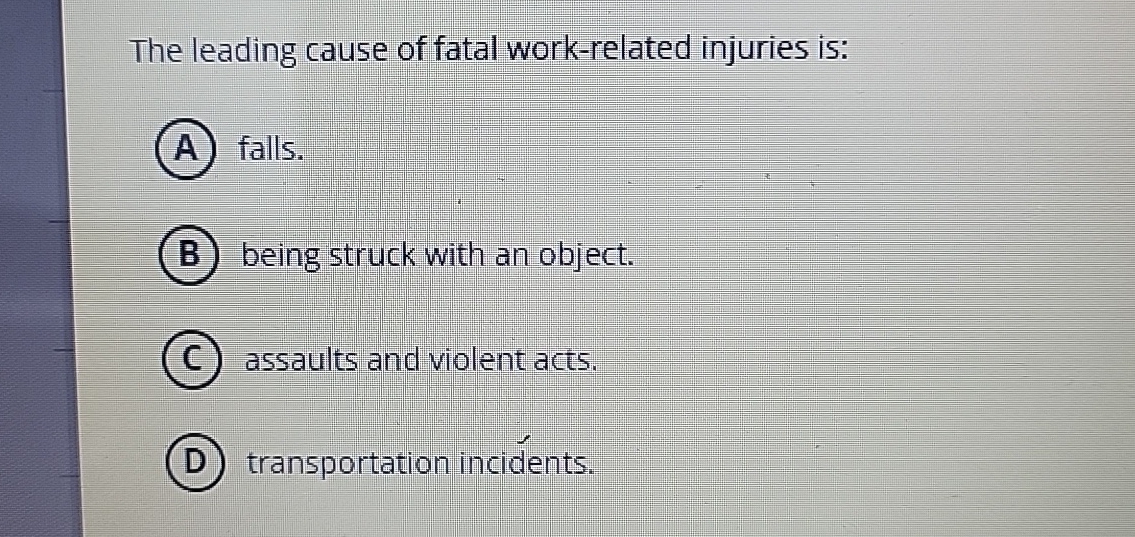 Solved The leading cause of fatal work-related injuries | Chegg.com