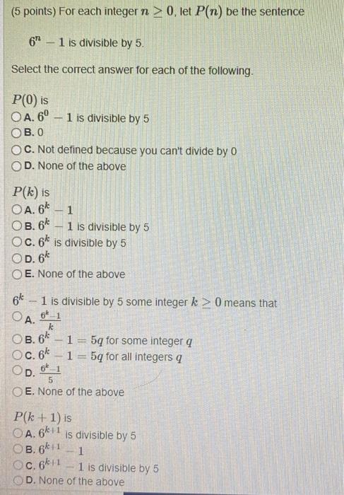 Solved (5 points) For each integer n > 0, let P(n) be the | Chegg.com