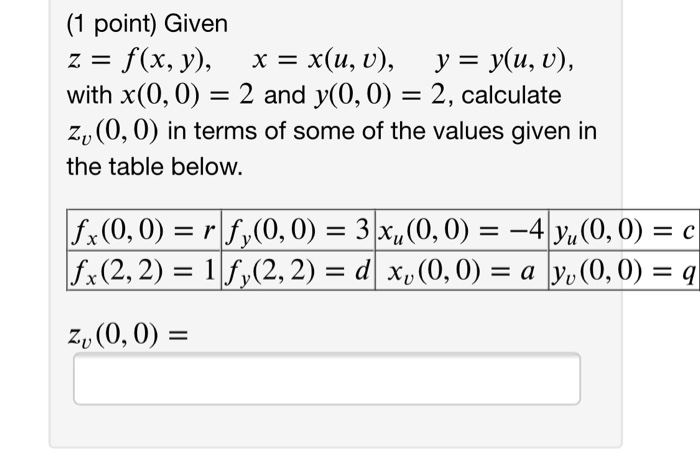 Solved 1 Point Let F U V Be A Function Of Two Variabl Chegg Com