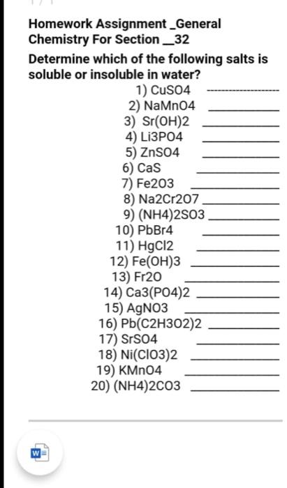 Solved Homework Assignment_General Chemistry For Section _32 | Chegg.com